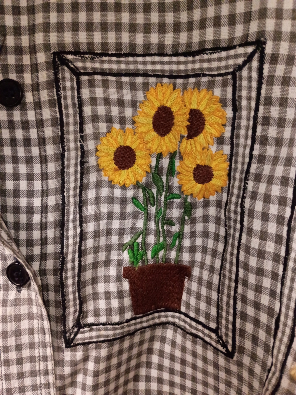 Vintage Talk America Black White Gingham Top With Sunflower Embroidery Size 24 - Picture 6 of 13